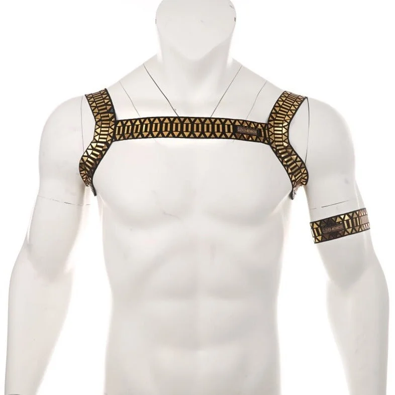 Men Pharaoh's Pleasure Metallic Chest Harness + Armband