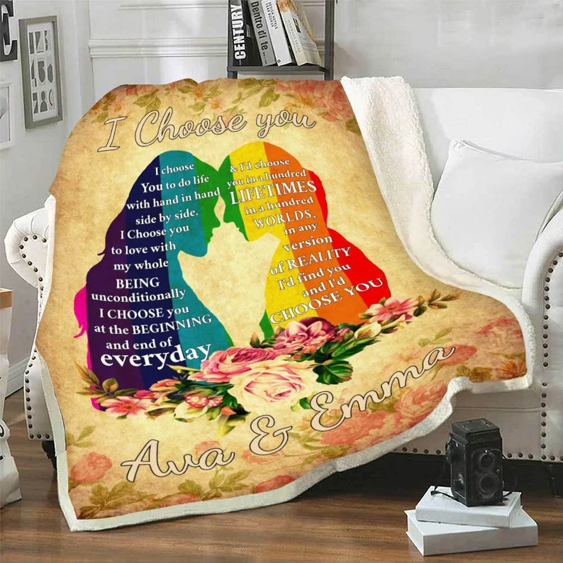Personalized Pride Blanket For Lesbian, I Choose You Lgbt Rainbow Floral Blanket, Gift For Couple Lesbian Personalized Pride Blanket For Lesbian, I Choose You Lgbt Rainbow Floral Blanket, Gift For Couple Lesbian