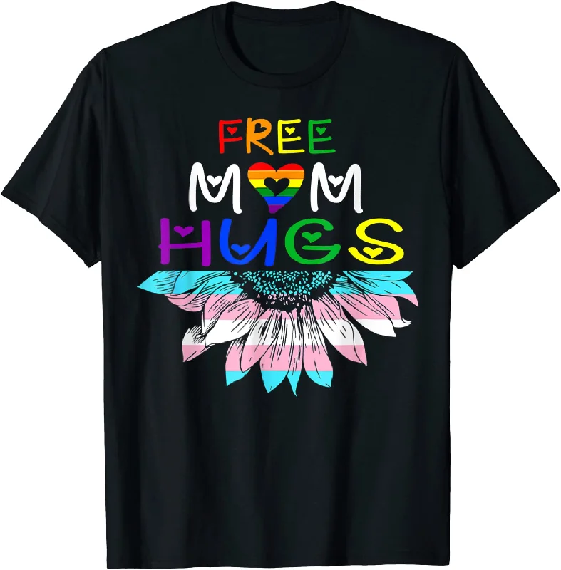 Lesbian Mom Shirt, Free Mom Hugs LGBT Pride Rainbow Sunflower T Shirt