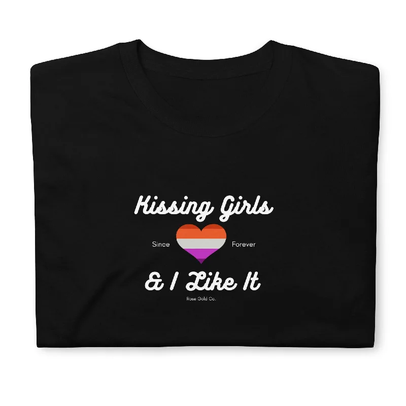 Graphic pride t-shirts with glitter rainbow lettering--Kissing Girls & I like it Lesbian Short-Sleeve Unisex T-Shirt Graphic pride t-shirts with glitter rainbow lettering--Kissing Girls & I like it Lesbian Short-Sleeve Unisex T-Shirt