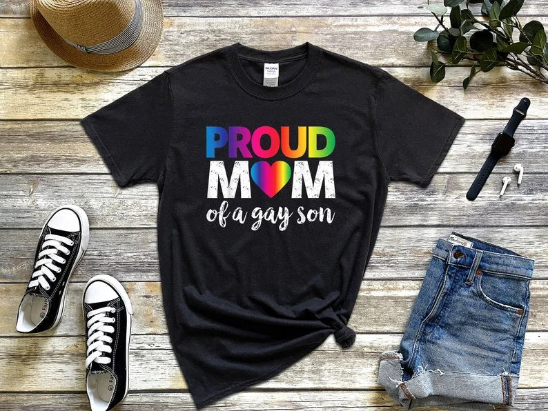 Graphic pride t-shirts with neon rainbow gradients--Rainbow Shirt, Pride Shirt, Proud Mom Of A Gay Son Shirt, Pride Shirt, LGBTQ Pride Shirt Graphic pride t-shirts with neon rainbow gradients--Rainbow Shirt, Pride Shirt, Proud Mom Of A Gay Son Shirt, Pride Shirt, LGBTQ Pride Shirt