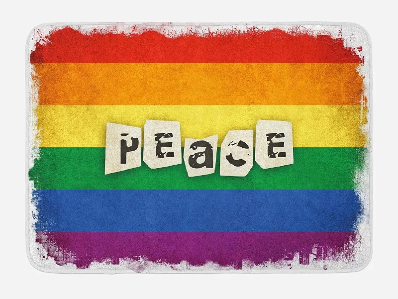 Pride Bath Doormat, Grunge And Colorful Rainbow Striped Gay Lesbian Lgbt Door Mat