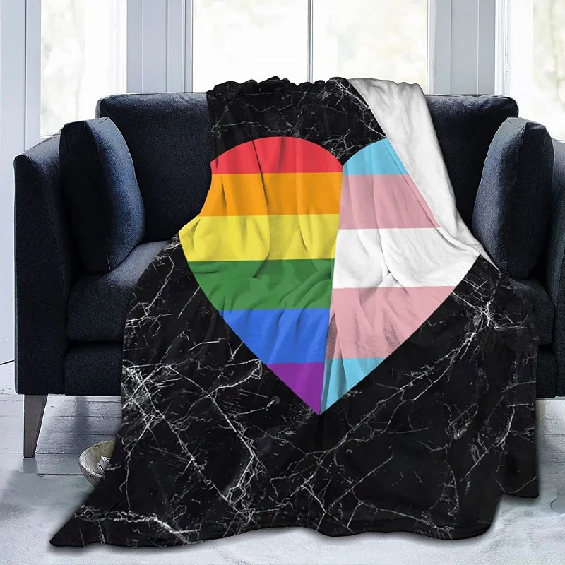 Lgbt Rainbow And Transgender Pride Heart Blankets, Blanket Gift For Ally Pride, Gay Blanket, Trans Gift Lgbt Rainbow And Transgender Pride Heart Blankets, Blanket Gift For Ally Pride, Gay Blanket, Trans Gift