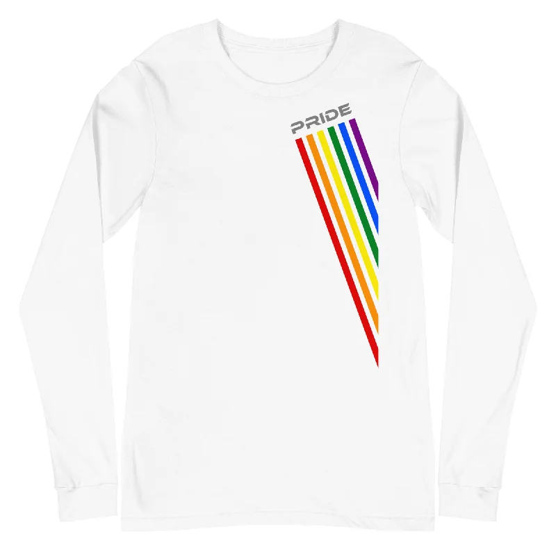 Graphic pride t-shirts with hand-drawn rainbow hearts--White Slanted Gay Pride Graphic LGBTQ+ Unisex Long Sleeve Tee Graphic pride t-shirts with hand-drawn rainbow hearts--White Slanted Gay Pride Graphic LGBTQ+ Unisex Long Sleeve Tee