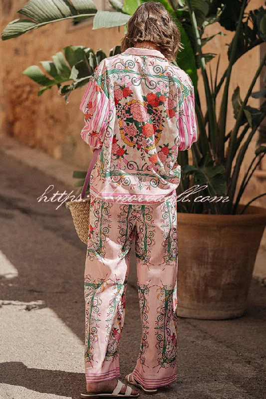 botanical-floral-print-resort-casual-shirt-top-and-elastic-waist-loose-pocket-pants-set