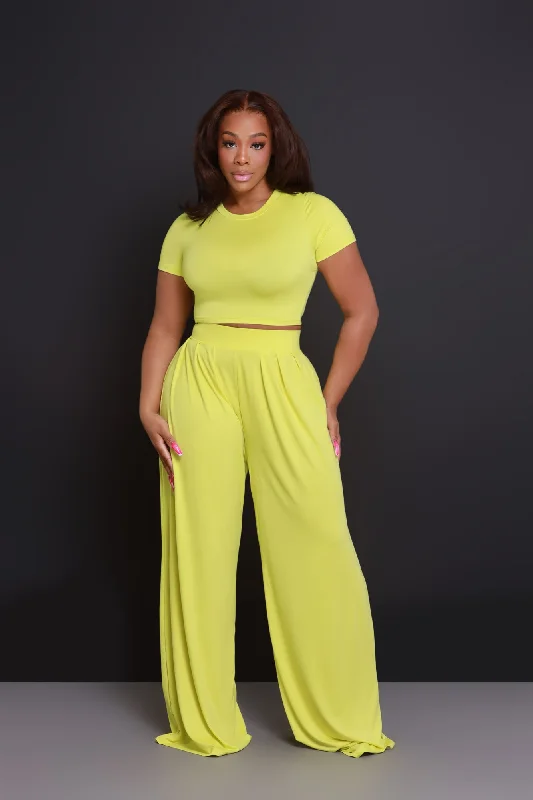 Full Attention Short Sleeve Palazzo Pants Set - Citrus