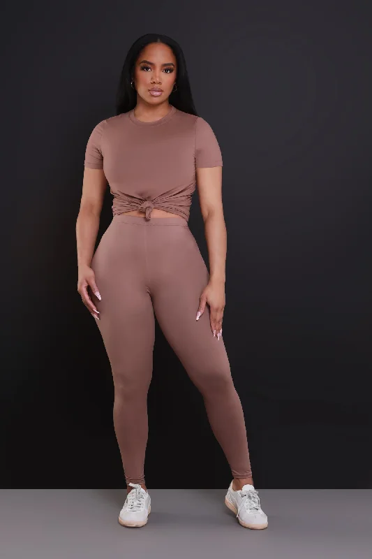 Guest Pass Short Sleeve Legging Set - Mocha