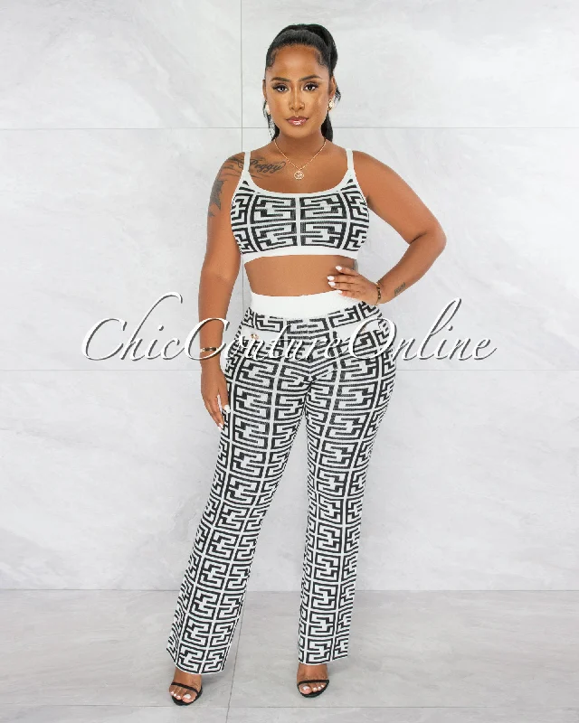 hally-white-black-fret-print-crop-top-pants-knit-set