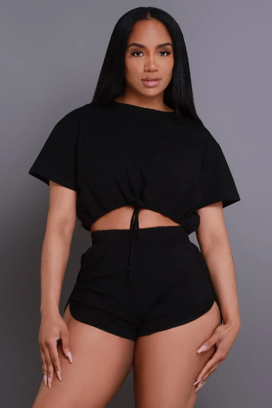 High Notes Cropped Shorts Set - Black