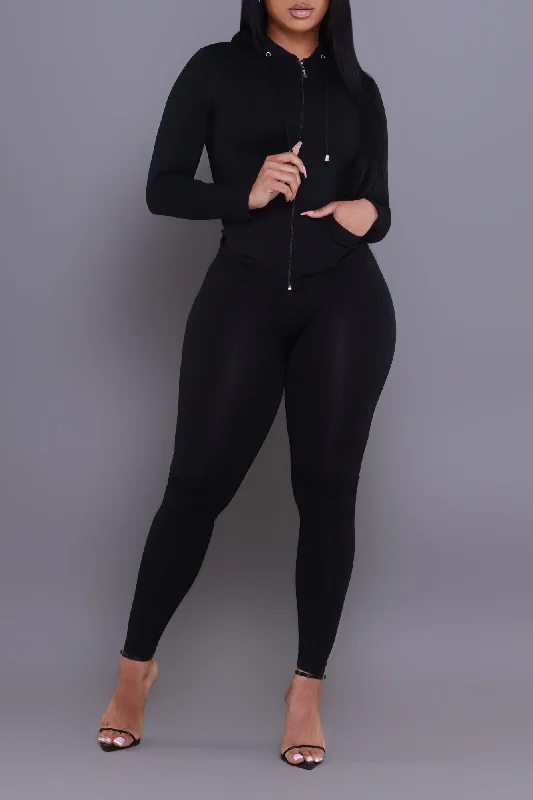 Just Vibing Seamless Zip Up Legging Set - Black