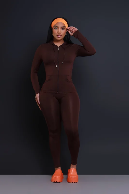 Just Vibing Seamless Zip Up Legging Set - Brown