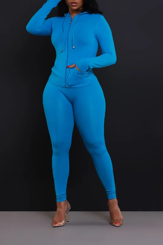 Just Vibing Seamless Zip Up Legging Set - Turquoise Blue