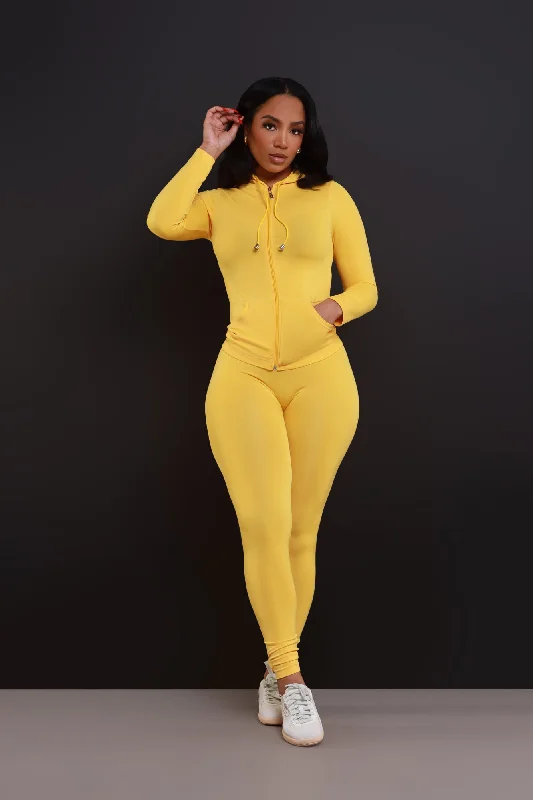 Just Vibing Seamless Zip Up Legging Set - Yellow