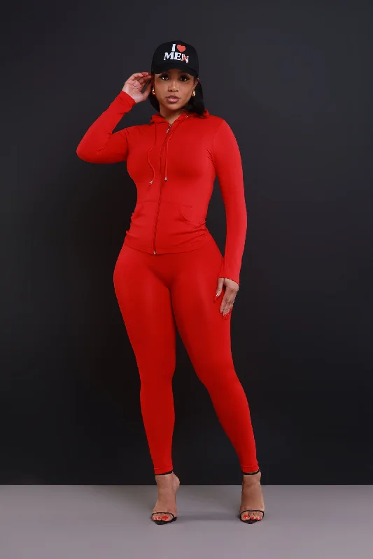 Just Vibing Seamless Zip Up Legging Set - Red