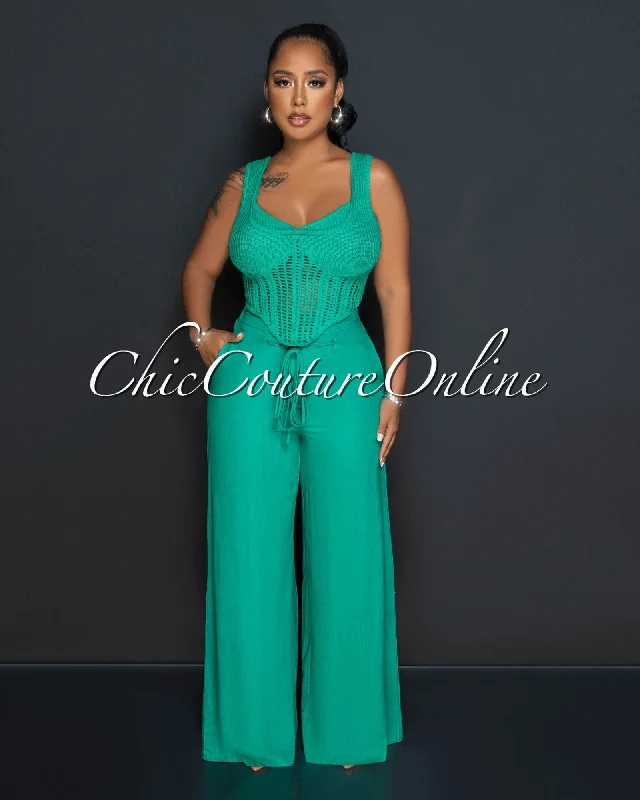 Lupita Green Crochet Crop Top & Wide Pants Set