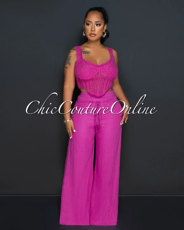 Lupita Magenta Crochet Crop Top & Wide Pants Set