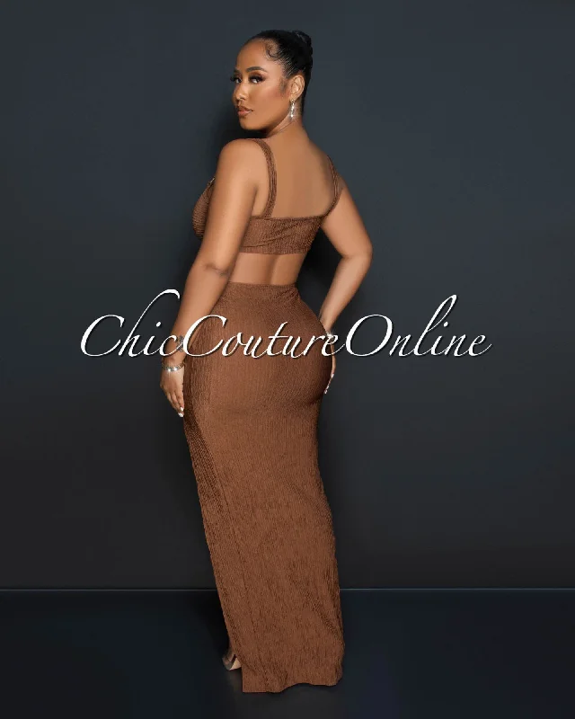 morena-brown-gold-link-straps-crop-top-maxi-skirt-set