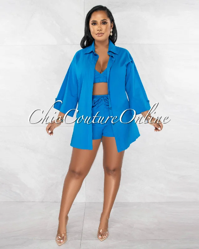 Nilan Deep Turquoise Shirt / Crop Top & Shorts 3 Piece Set