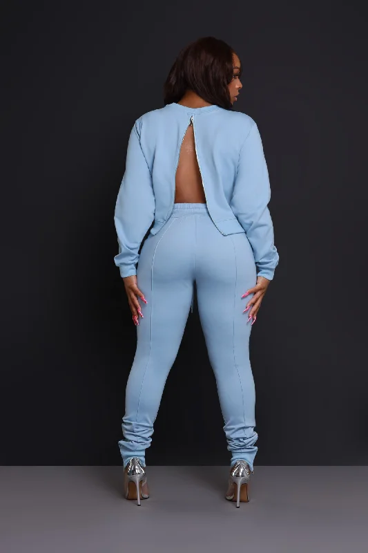 Say When Reverse Long Sleeve Pants Set - Powder Blue