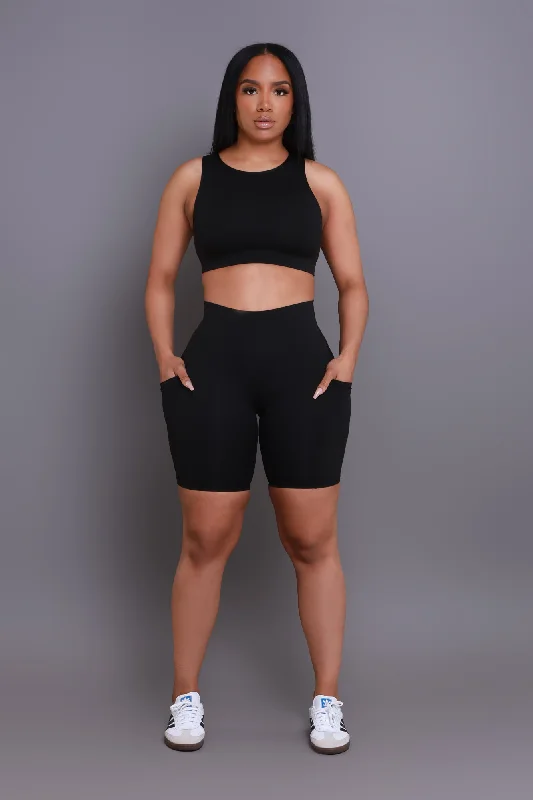 Tone Up NUW Cropped Biker Short Set - Black