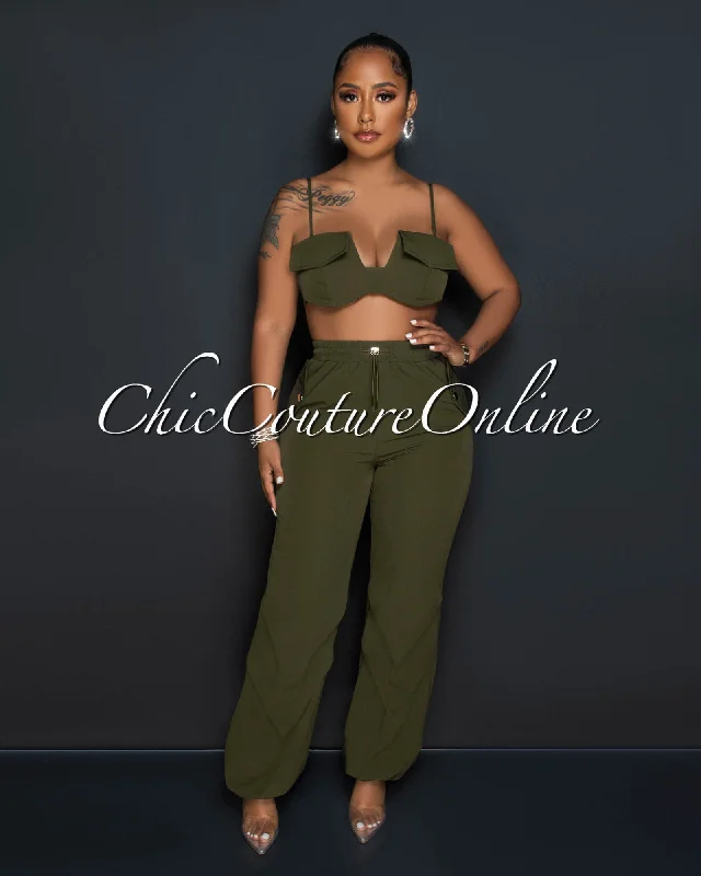 Trixie Olive Green Top & Jogger Jogger Pants Set