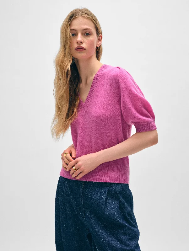 Cashmere Puff Sleeve V Neck