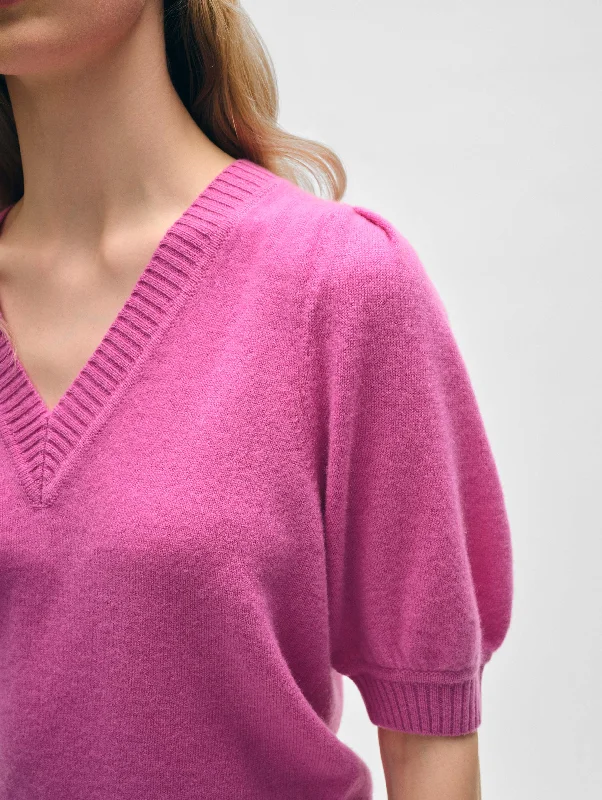 Cashmere Puff Sleeve V Neck