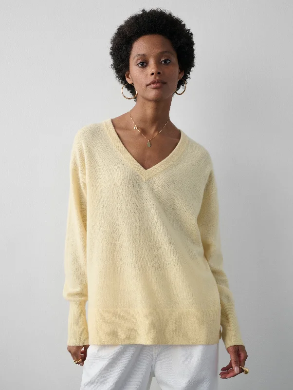 Cashmere Ribbed Trim V Neck