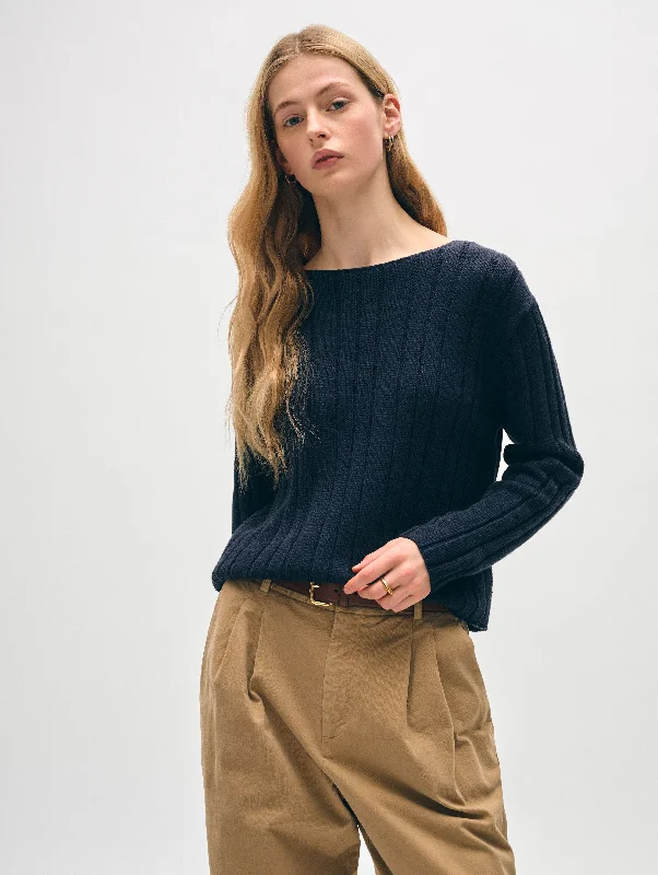 Cotton Linen Wide Rib Crewneck