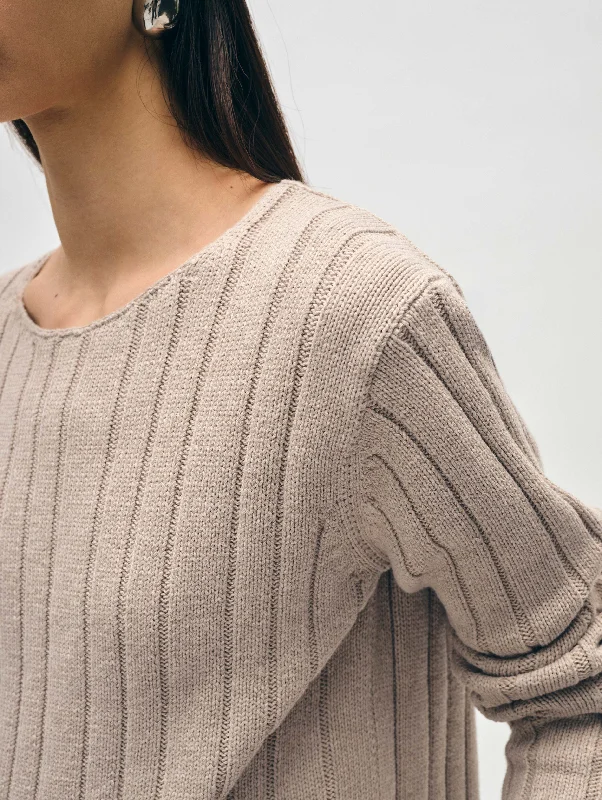 Cotton Linen Wide Rib Crewneck