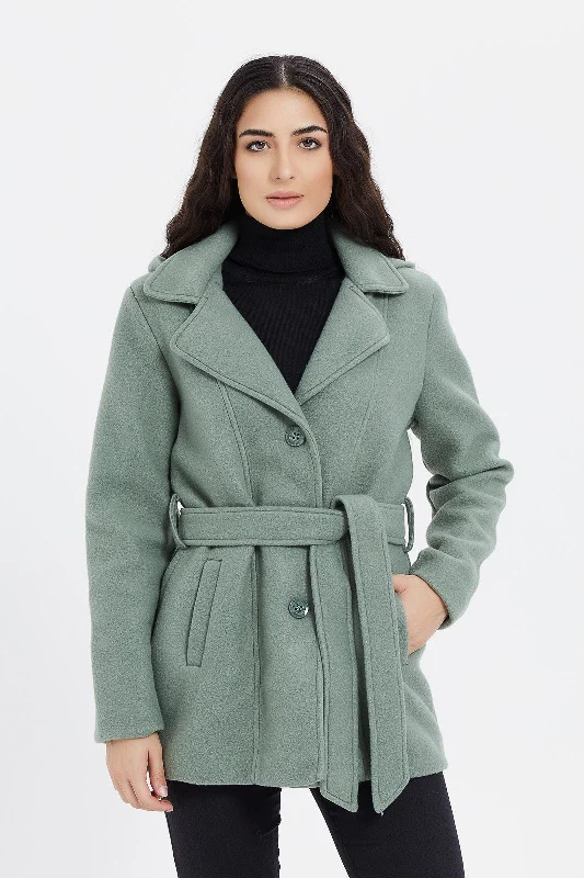 Women Green Hooded Coat