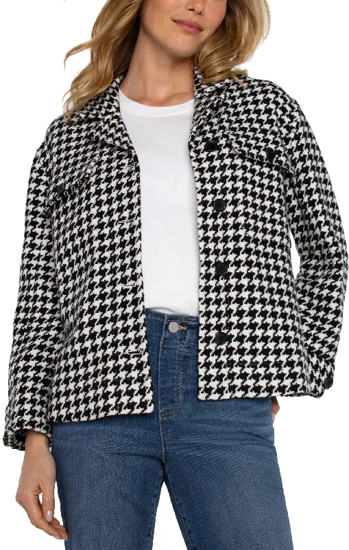 Liverpool Boxy Shacket w/ Side Slits (Black/White Houndstooth)