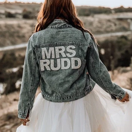 Varsity Pearl Studded Denim Jacket for Bride