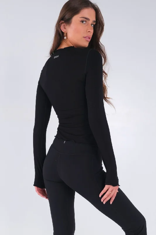 Frill Long Sleeve Top - Black