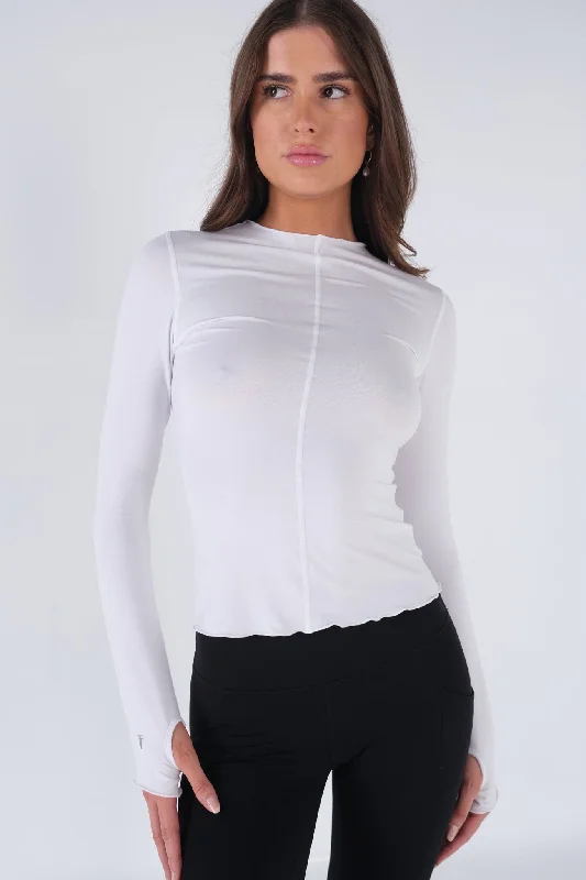 Frill Long Sleeve Top - White