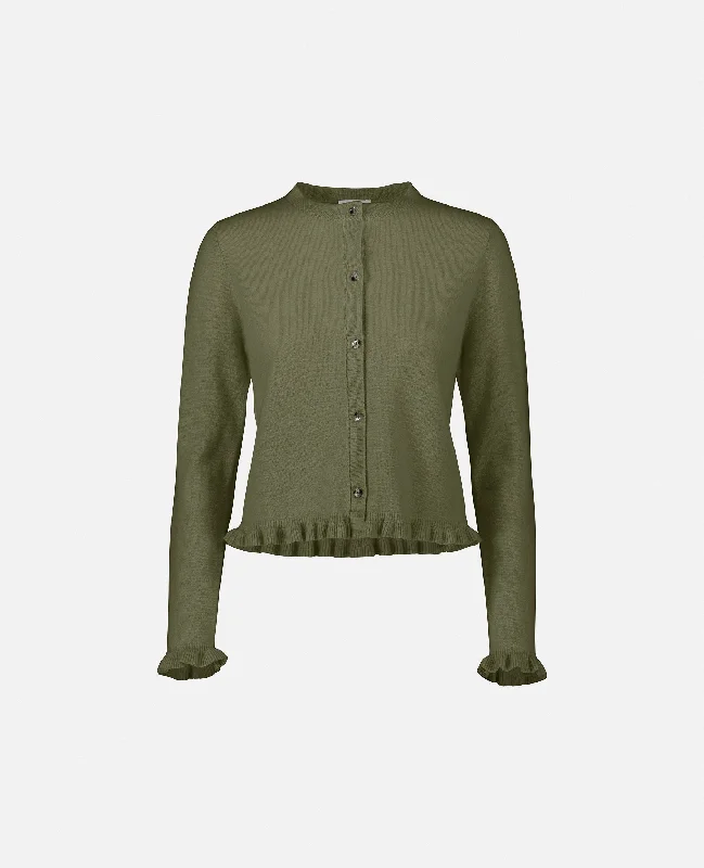 Rundhals Strickjacke aus Cashmere-Mischung in Khaki