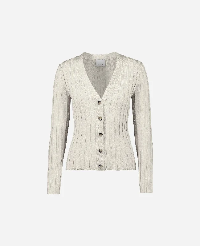 V-Strickjacke aus Wolle in Creme