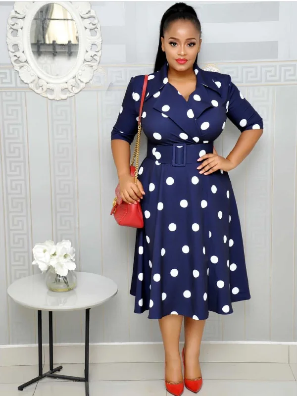 Dress Suit Collar Dots with Belt Large Size +