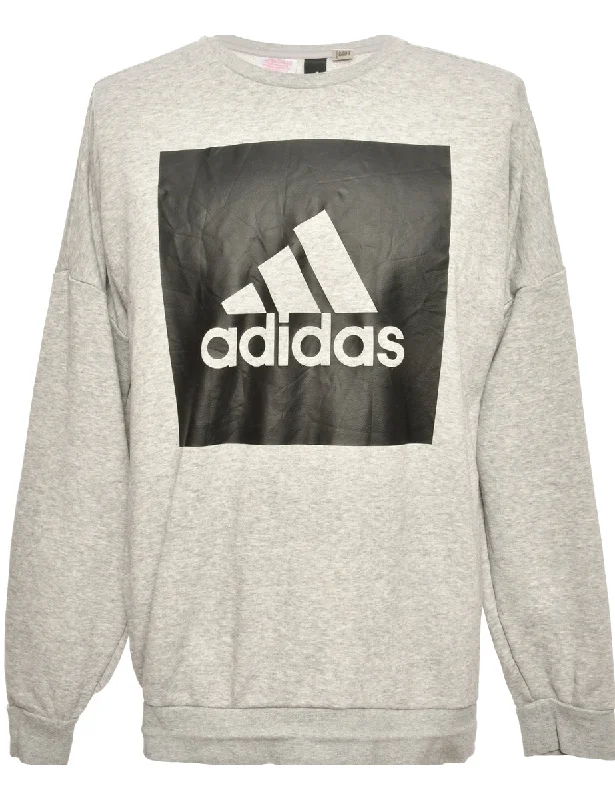 Grey Adidas Printed Sweatshirt - M