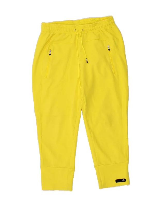 ADIDAS Womens Capri Tracksuit Trousers Joggers UK 8/10 Small Yellow Cotton