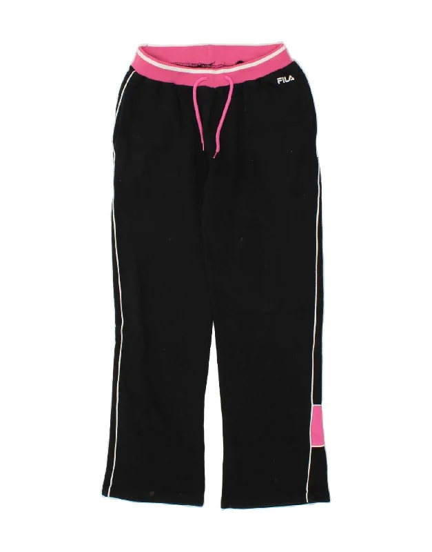 FILA Womens Graphic Tracksuit Trousers UK 8 Small Black Cotton