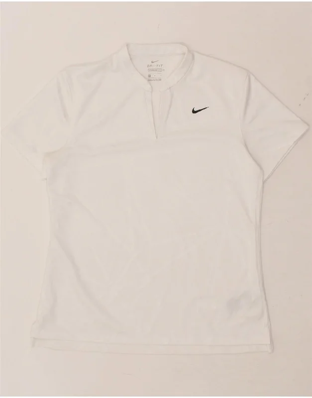 NIKE Womens Dri Fit Standard Fit T-Shirt Top UK 14 Medium White Polyester