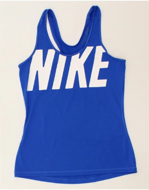 NIKE Womens Graphic Vest Top UK 12 Medium Blue Polyester