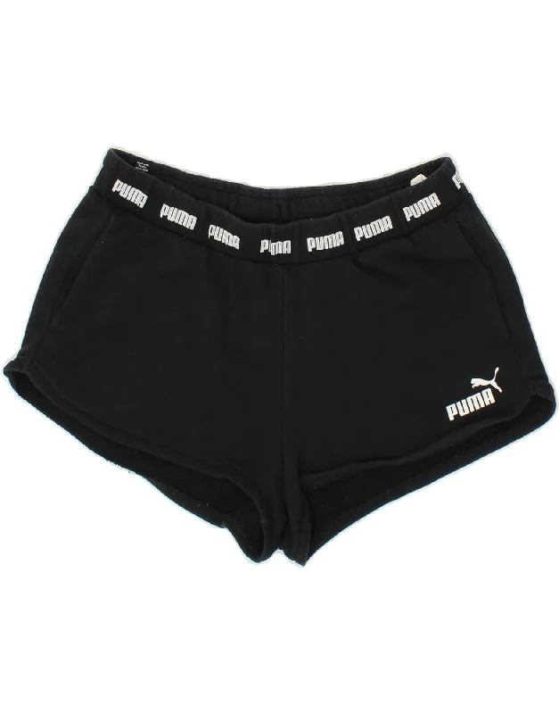 PUMA Womens Graphic Sport Shorts UK 10 Small Black Cotton