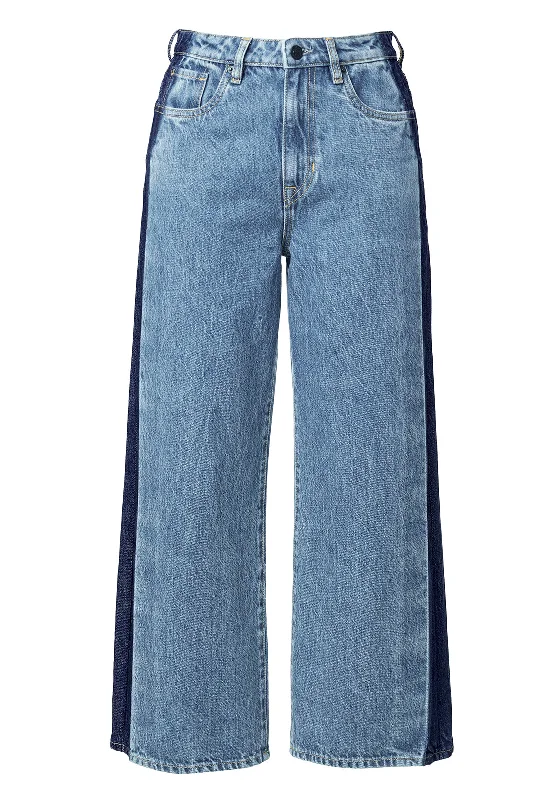 High Rise Wide Leg Cropped Addisson Women’s Jeans in Shadow Wash Blue - BL15896