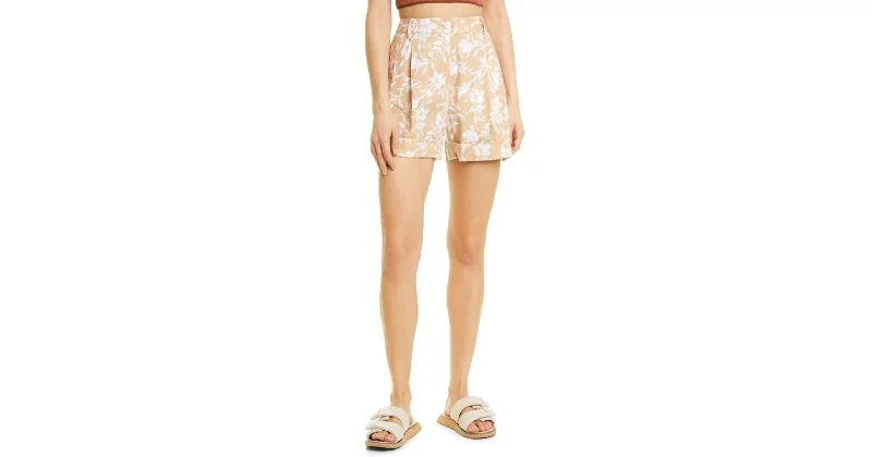 Ivy Printed Linen Short In Beige Floral