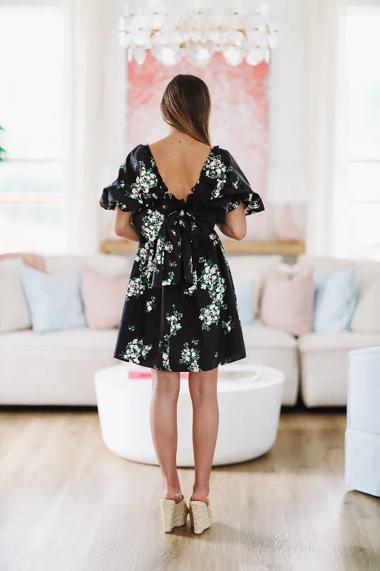 Around the Garden Floral Mini Dress - Black