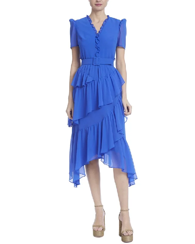 Badgley Mischka Ruffle Flounce Midi Dress