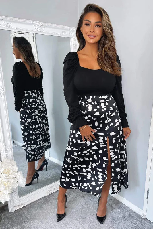 Black And White Square Neck 2 in 1 Midi Dress