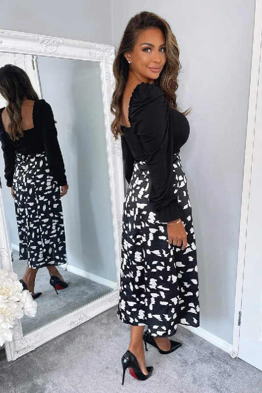 Black And White Square Neck 2 in 1 Midi Dress